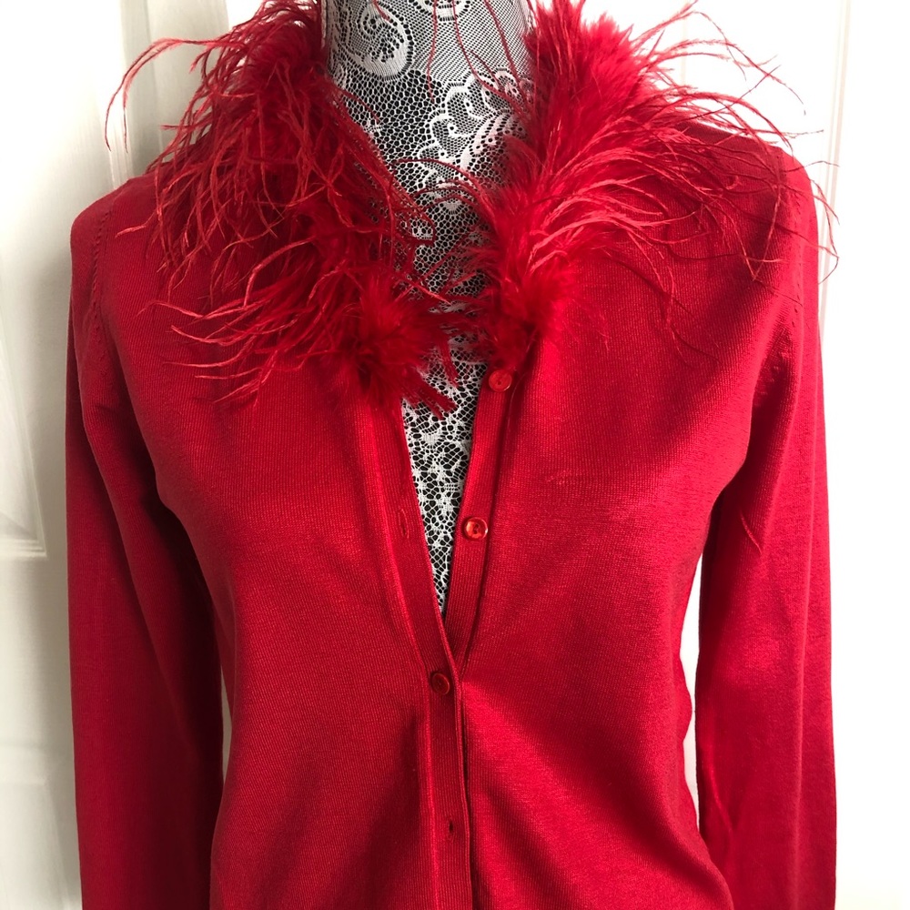 August silk feather trim Cardigan